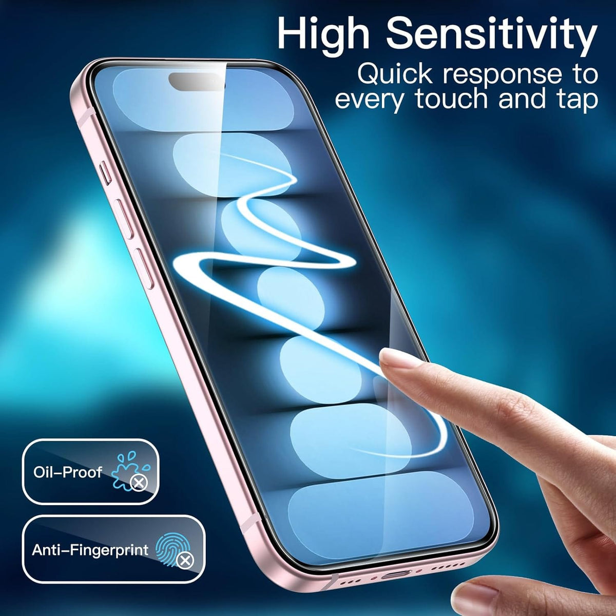 iPhone 15 Tempered Glass Screen Protector - 2-Pack, Anti-Fingerprint | ZeroDamage
